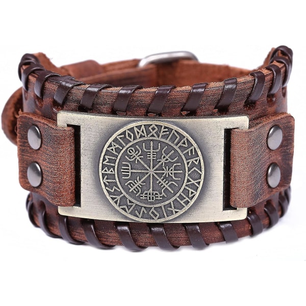 Viking Vegvisir Kompas Brede Læderarmbånd, Nordiske Runer Vintage Smykker