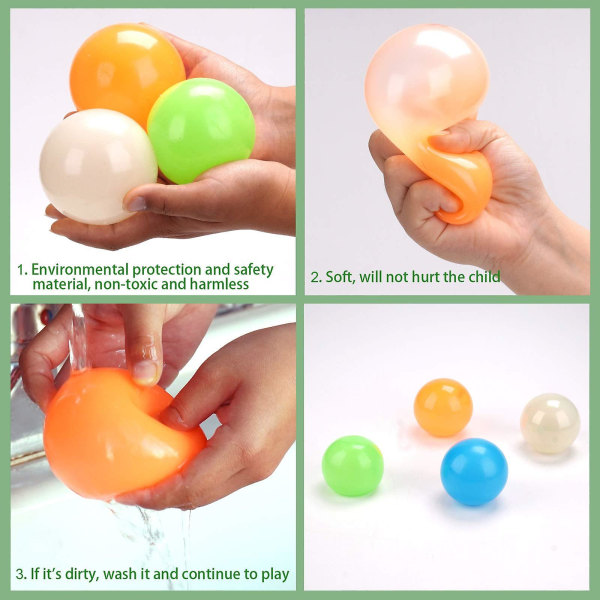 4 st Gobles Fidget Sticky Balls för tak Billigt som fastnar på taket Blandade färger（Fyllning）