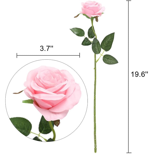 Kunstige silke roser blomster enkelt stilk realistiske falske roser til bryllupsbuket blomst, 10 stk (blå)（pink）