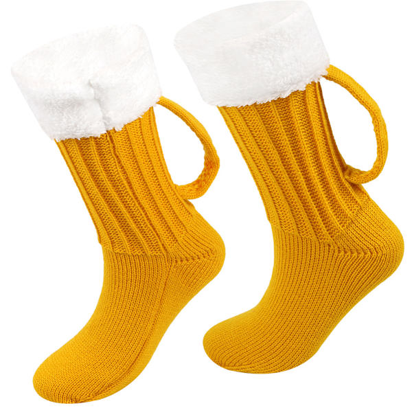 Efterår og vinter strikkede varme mid-calf sokker, øl