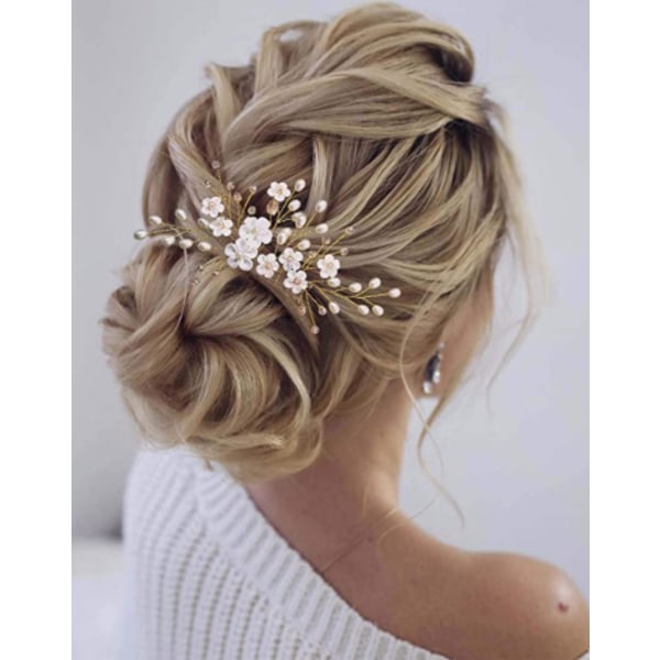 Bröllopshår Rattan Pärla Brud Tiara Blad Hår Accessorie