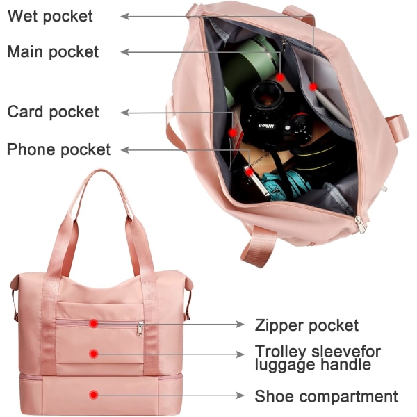 Rejsetaske 30L Weekendtaske Trolley Sleeve Tør & Våd Separat  Gymnastikpose