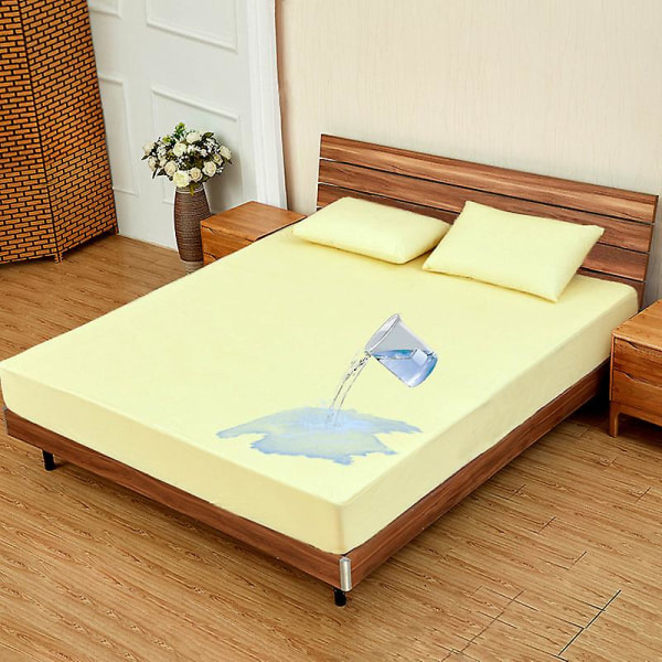 Vanntett lakenmadrass Beskyttende deksel Bambusfiberfrotté sengetøy（180x200x30 cm gul）