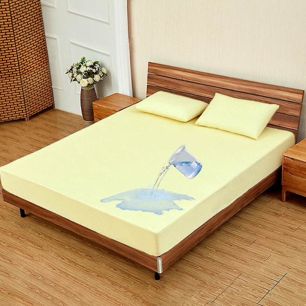 Waterproof Fitted Sheet Mattress Protective Cover Bamboo Fiber Terry Cloth Bed Sheet（180x200x30cm Yellow）