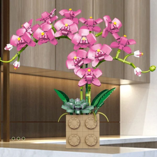 Rosa byggsten Flower Orchid Series Bonsai Girl Build Toy Fl