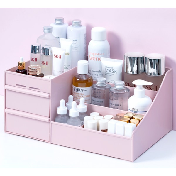 Rosa stor kapacitet plast badrum fåfänga kosmetiska förvaringsbox