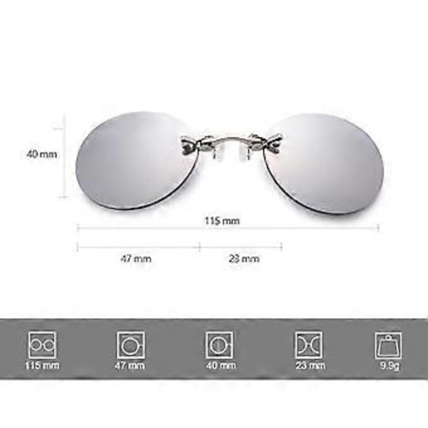 Miesten retrotyyliset pyöreät klipsikiinnitteiset nenälasit Matrix Morpheus -elokuvan kehyksettömät aurinkolasit Silver Lens