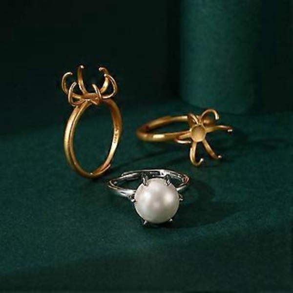 Åpen Justerbar Ringbase Blank Fingerring Innfatning for Kvinner Innlagt Krystall Turkis Naturlig Edelsten Smykkelaging DIY Gull Gold D