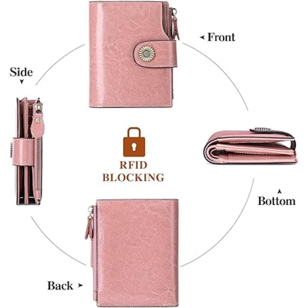 Kort plånbok i äkta läder för kvinnor RFID-blockerande plånbok för kvinnor 16 kortplatser inklusive 2 ID-fönster och 1 dragkedja