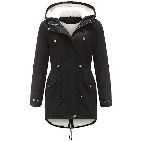 Solid hætteparka sort L