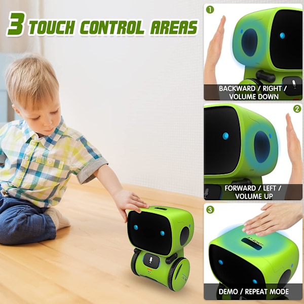Børnerobot Legetøj, Interaktiv Smart Talende Robot Med Stemmestyret Touch Sensor Talegenkendelse, Fødselsdagsgaver（Grøn）