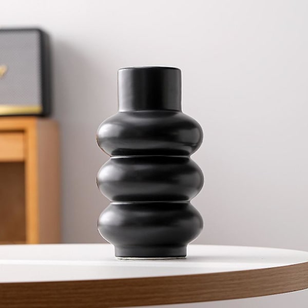 Hvid formet cirkel vase, moderne minimalistisk keramisk vase（sort）