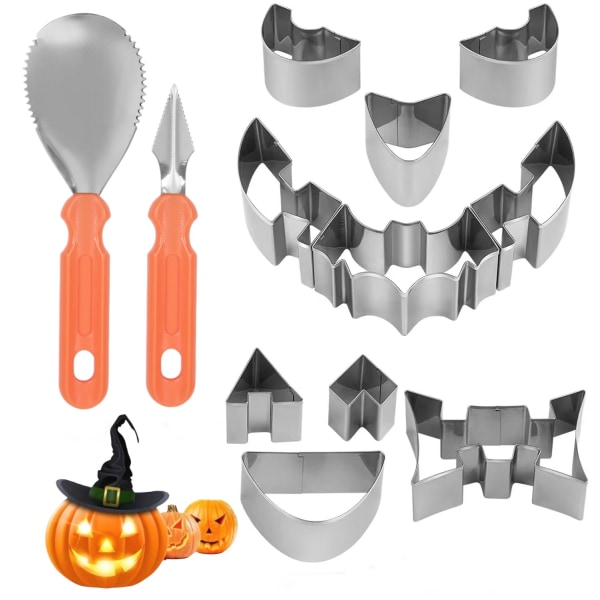 12-osainen Halloween-kurpitsanveistotyökalusarja, raskas ruostumaton teräs Pu