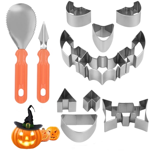 12 stk. Halloween græskarudskæringskit, kraftigt rustfrit stål Pu