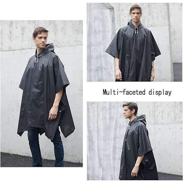 1 stk. Sort Regnponcho, Vandtæt Regnponcho, Genanvendelig Regnkappe