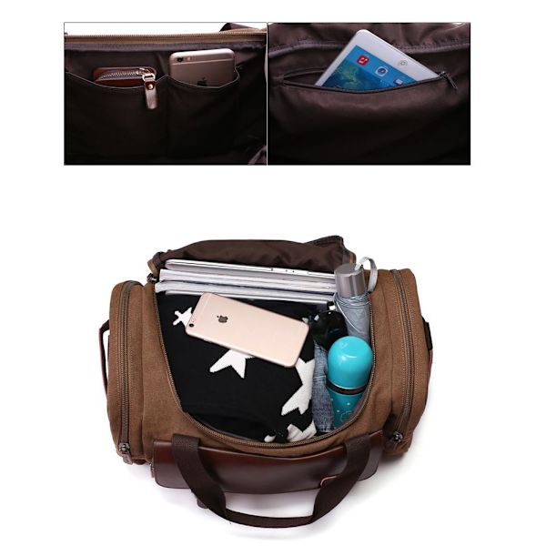 Ekspanderbar lerrets duffelbag reise overnatting holdall helgebag