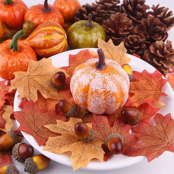 70 stk. Efterårs Thanksgiving dekorationer, mini kunstige græskar, P