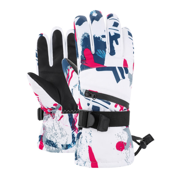 Graffiti Red and White-M-Ski Gloves for Men and Women - Touch Scr