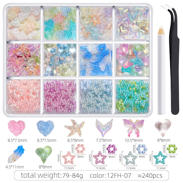 1 Ask 3D Nagelberlocker Nagelstrass för Kvinnor Nageldekoration Nagelkonstprojekt Utsmyckning Hantverkstillbehör 12FH07