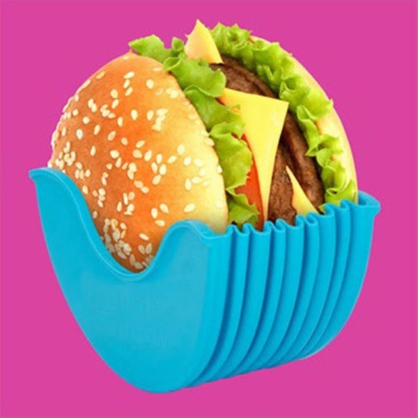 Gjenbrukbare hamburgerbrød fast boks sandwich burger buddy holder (blå)