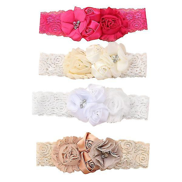 4 stk Baby Christening Lace Hodebånd Baby Jente Dåp Hodebånd Med Sløyfer Perler