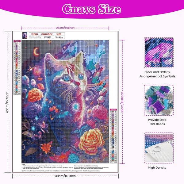 Katt Diamantmålning Kits, Diamantbroderi Blommor Full Set, 5D