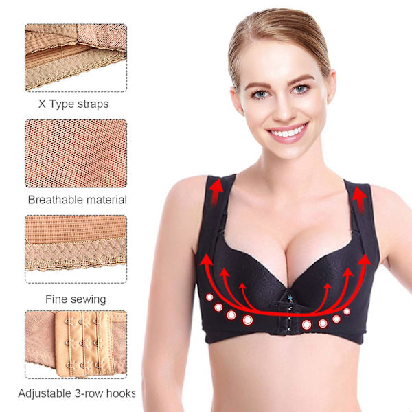 Postural stödjande behå för kvinnor Behå Push Up Ryggstöd Väst Shapewear Toppar X Bröstrem Ryggkorrigering S Svart