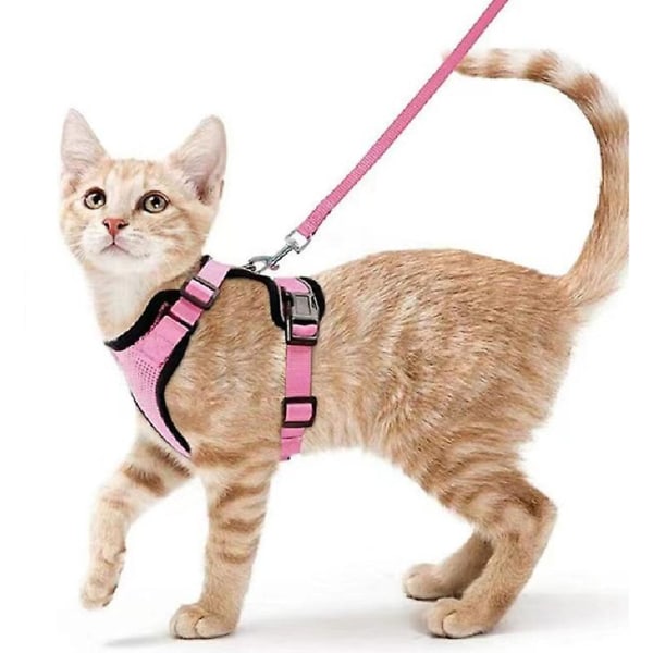 Kattsele och koppel för promenader, flyktsäker mjuk justerbar västsele för katter, andningsväst (XS Pink)