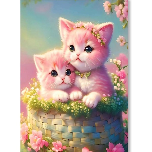 DIY - diamond painting , 12x16tum, två rosa katter