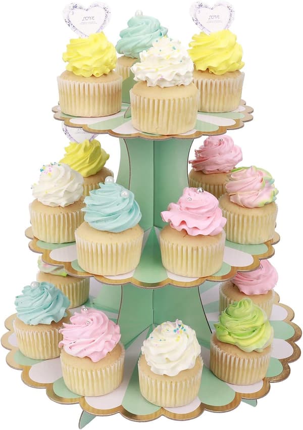 3-etagers papkagekageholder til cupcakes til babyshower og børn