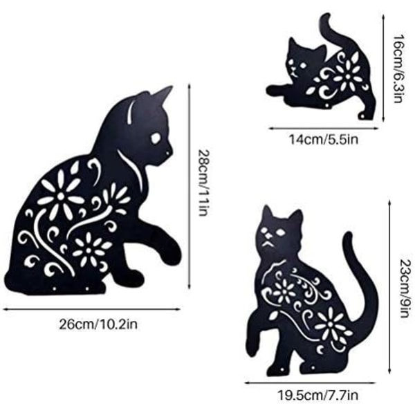 Kattgård Konst Trädgård Metall Statyer Deko, 3 PCS Katt Ihålig Silh