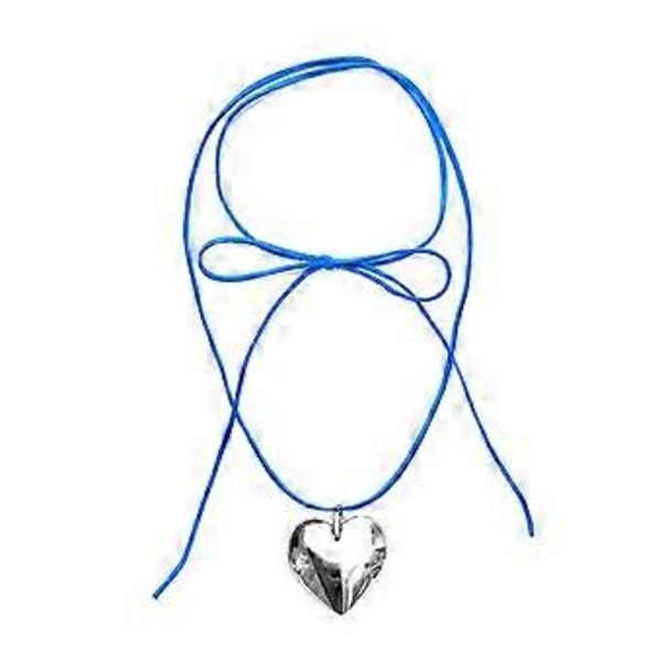 Sydänriipus Charm Choker Kaulakoru Ketju Kaulakorut Säädettävä Pitkä Ketju Trendi Korut Ystävänpäivälahja Naisille Tytöille Silver Blue