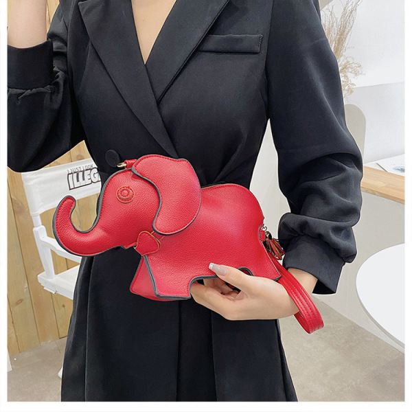 Baby elefant tegneserie skulder crossbody veske, rød, skinn