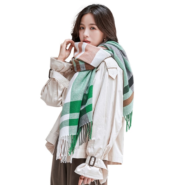 Winter Plaid Scarf Tassel Print Imitation Cashmere Scarf Fashion