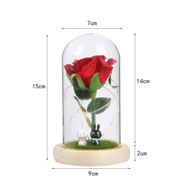 Rose Vase Beauty Table Lamp Rød Rose Med Led Lys Glass Dome V