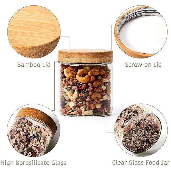 Sæt med 6 lufttætte glasbeholdere, 1360 ml + 900 ml + 600 ml opbevaringsglas til mad