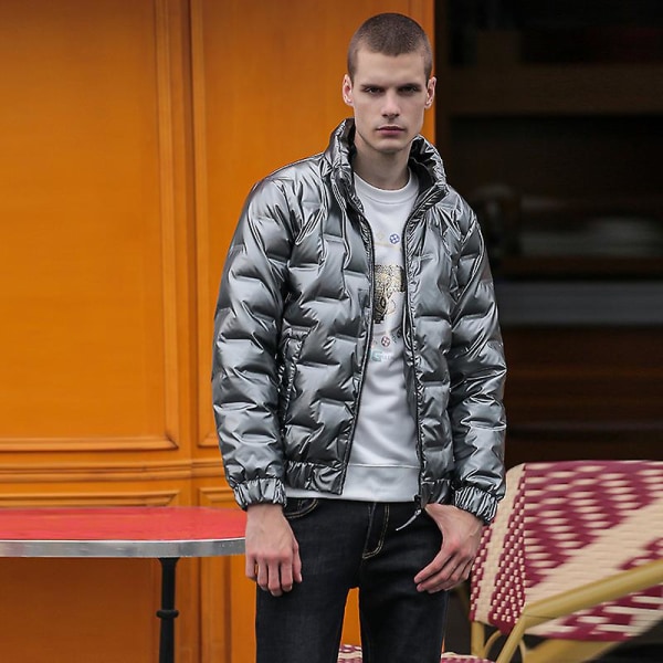 Miesten untuvatakki hupullinen puffer-takki eristetty kevyt talvitakki（4XL hopea）