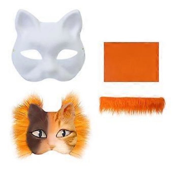 Rävmaskset Halloweenfestmask Handmålad kattmask med päls Omålad halvmask Djurmask Djurmaskset Grå Gray