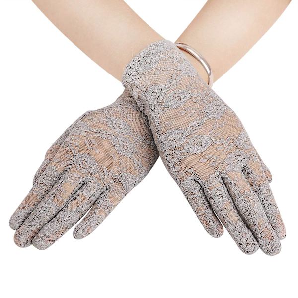 Eleganta spets handskar för kvinnor, helfinger korta brudtärnshandskar för bröllop, fest, bal, maskeradbal (grå)
