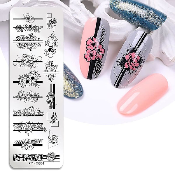 6 stämpelplattor nagelkonst set blomma minimalistisk geometriska linjer bladmönster tema bild diy nagelkonst stämpelplatta stämpel