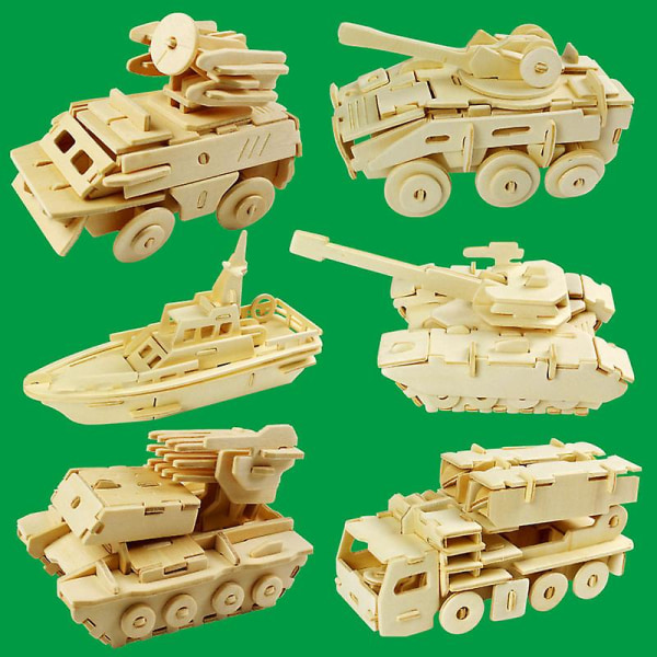 Woodcraft konstruktionssatser 3d trä pussel sticksåg trä modell kit för barn leksak (pansarbil)