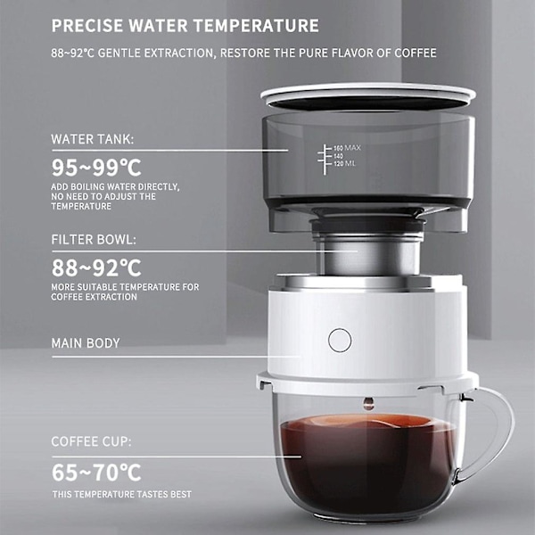 Hushållsbatteridriven bärbar automatisk kaffebryggare Handhållen droppkaffemaskin Kompanjonpulverkaffebryggare