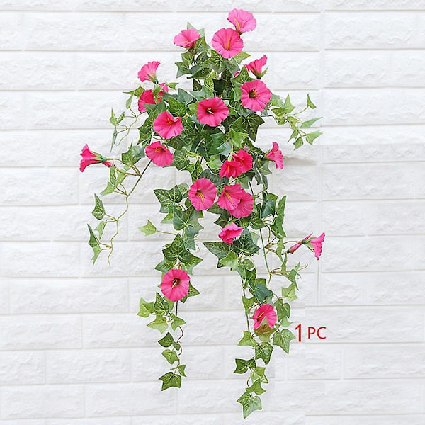2 stk. hængekurv med kunstig vin silke petunia blomster (rose rød)