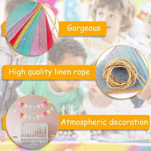 5 stk. Multifarvede Flag Imiteret Burlap Bunting Banner Pastel Regnbue Dekoration Stof Trekant Flag