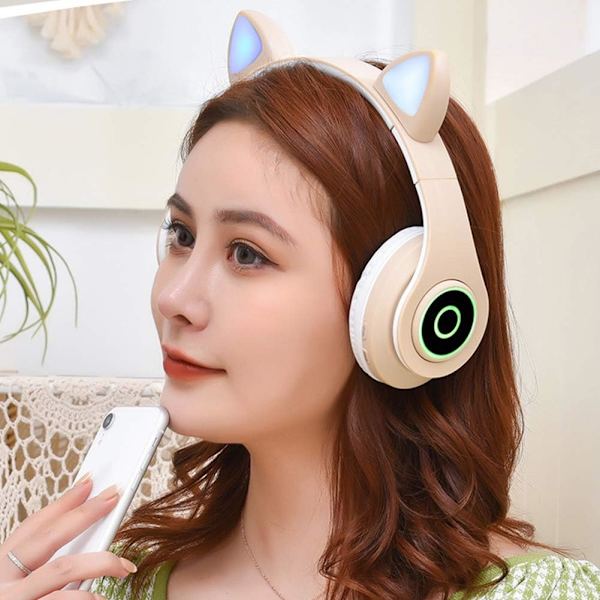 Kattørehodetelefoner med blinkende LED-lys, Bluetooth, sammenleggbare