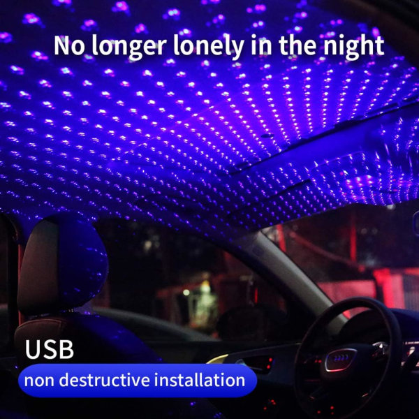 USB-nattlampa Stjärnprojektor, 2 i 1 Auto Bil LED Taklampa