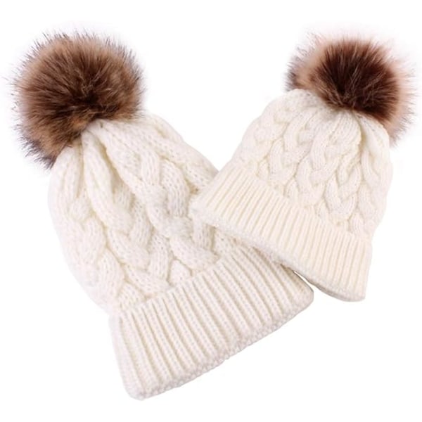2 stk. Mor og baby strikkede beanie-luer Familiematchende lue
