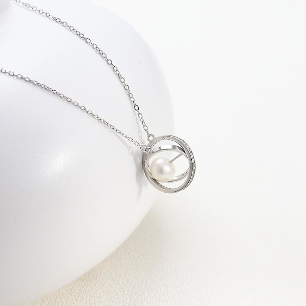 Halsband i sterlingsilver med två ringar som hänge - Damtillbehör, smycken för flickor, present B