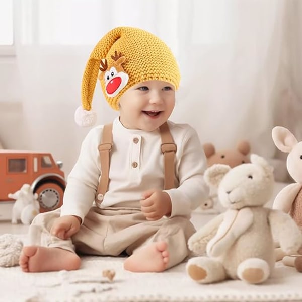 Gul julhatt för bebis 1-4 år, vinterhatt, julhatt