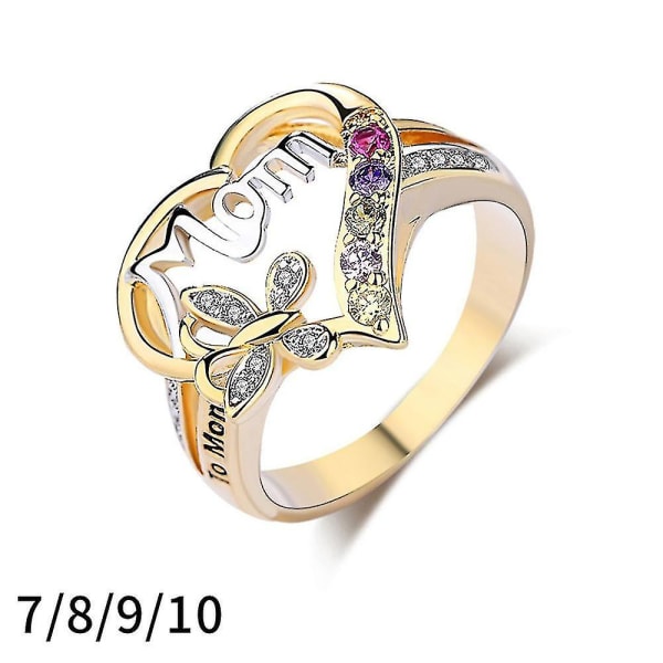 Morsdags mamma brev ring mote sommerfugl farget diamant ring smykker gave（7）